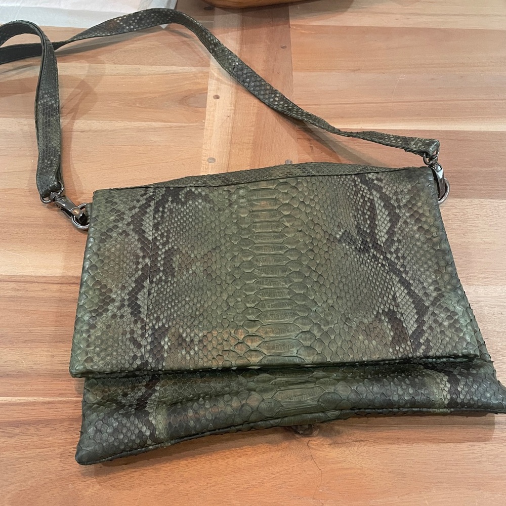 Green Snake Print Crossbody Bag with Detachable Strap